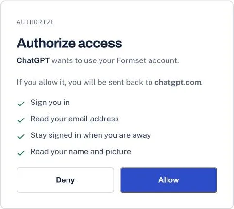 formset asking whether to allow ChatGPT, with Allow and Deny buttons