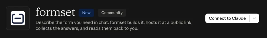 The formset listing in Claude’s connector directory, with the Connect to Claude button