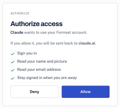 formset asking whether to allow Claude, with Allow and Deny buttons