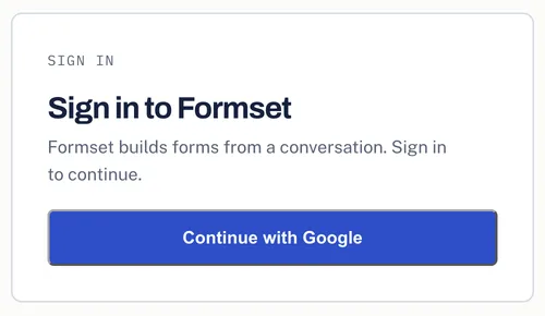 formset sign-in page with a Continue with Google button